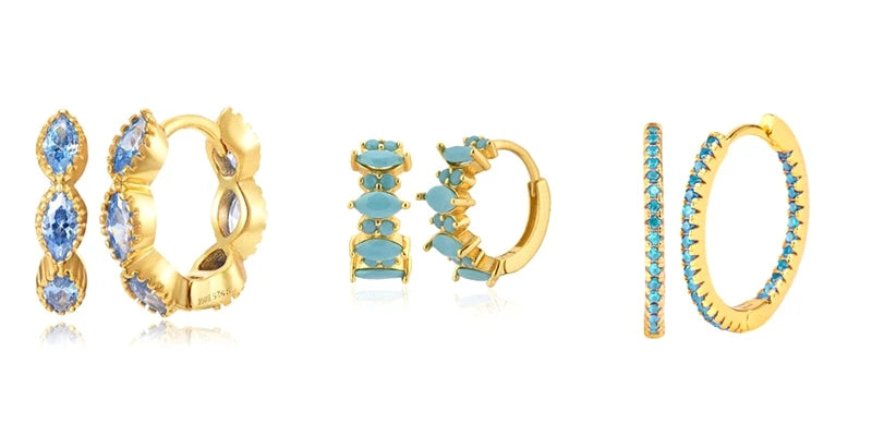 925 Sterling Silver Needle Summer Blue Earrings Trend 18K Gold Hoop Earrings for Women Fashion Puncture Jewelry Ear Accessories Good Vibrations
