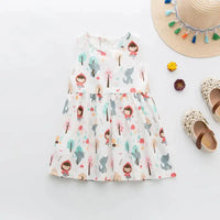 Girl Dress 100% Cotton Kids Summer Clothes Children Flower Dresses Sleeveless Cloth Princess Girls Party Fashion Outfit Clothing Good Vibrations