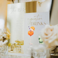 Wedding Cocktails Menu, Gold Mirror Signature Drinks Sign, Wedding Bar Sign, Custom Bar Sign, Wedding Signage Table Decor with Base Good Vibrations