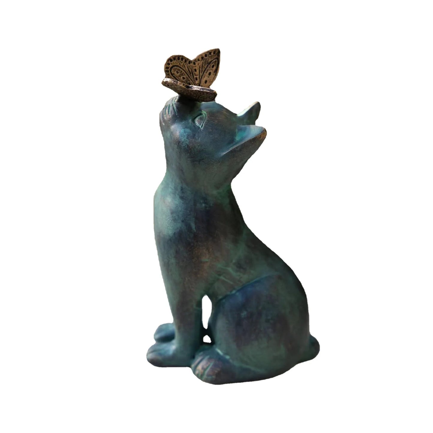 Garden Cute Cat butterfly Statues Outdoor Garden Bonsai Store Decoration Animal Sculpture Garden Resin Decor Ornament Good Vibrations