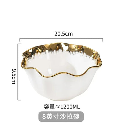 Nordic Luxury Ceramic Bowl Plate Set Tableware Creative Salad Vegetable Fruit Plate Dessert Noodle Bowl Crockery 8 inch Good Vibrations