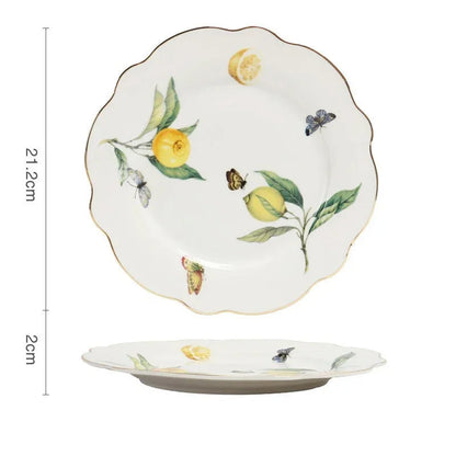 Europeanc Style Ceramic Dining Plate Elegant Lemon Pattern Dinner Steak Plate Coffee Cup Set Western Cuisine Dessert Plate Good Vibrations