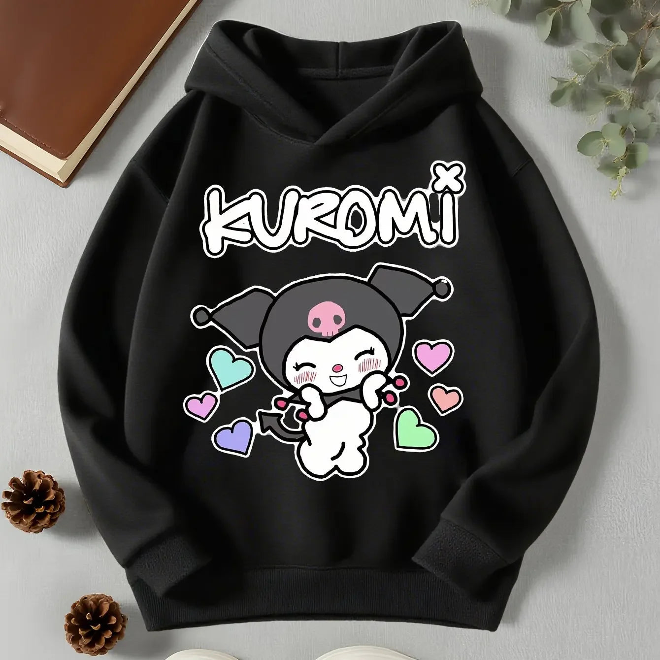 Sanrio Girls Fashion Kuromi Print Hoodie Children's Autumn and Winter Outdoor Leisure Sweatshirt Children's Ideal Gift Good Vibrations