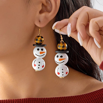 Cartoon Wooden Snowman Dangle Earrings For Women Wear A Hat Cute Santa Claus Wood Beads Earring Christmas Party New Year Gifts Good Vibrations