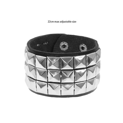 Black Leather Goth Square Washer Rivet Bracelet Cuff Wristband Gothic Punk Bracelets For Armbands Men Women Good Vibrations