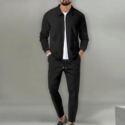 2026 Coat Fall Waffle Zip Pocket Lapel Slim Cardigan Men's Jacket Set Good Vibrations