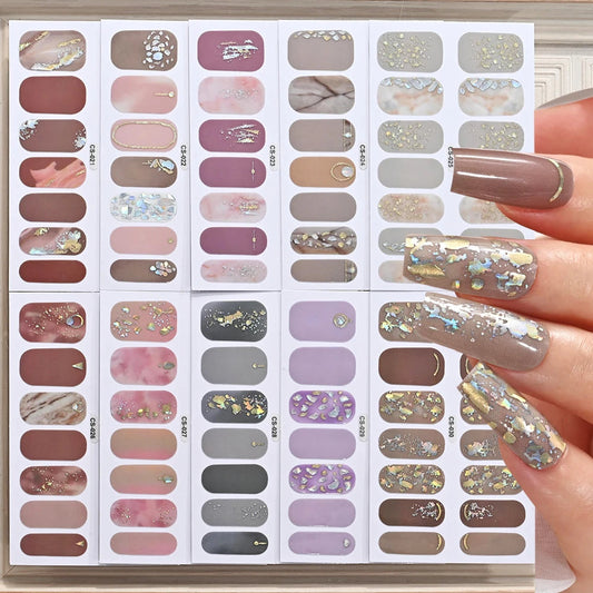 14Tip/Sheet Abalone Slice Nail Wrap Decals Baking Free Self Adhesive Nail Polish Sticker Long-Lasting Marble Gradient Nail Strip Good Vibrations