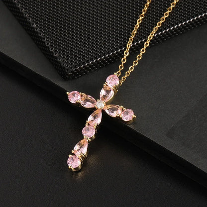 Classic Bright Jewelry Cross Necklace Fashion Personality Innovative Colorful Water Drop Geometric Cross Pendant Lucky Gift Good Vibrations