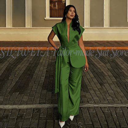 Modern Women Suits For Wedding Business Fashion 2 Pieces Sets Elegant Women's Sets Outfits Short Sleeves Jacket Pants Customized Good Vibrations