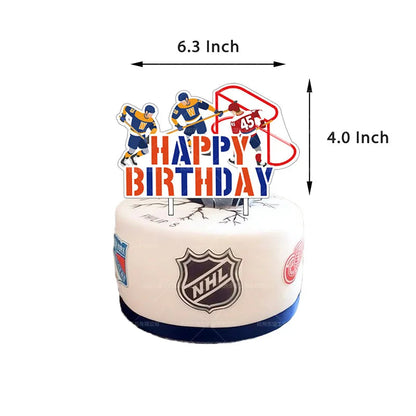 Hockey Themed Birthday Party Decorations Balloons Set Happy Birthday Banner Cake Topper Sports Theme ice hockey Party Supplies Good Vibrations