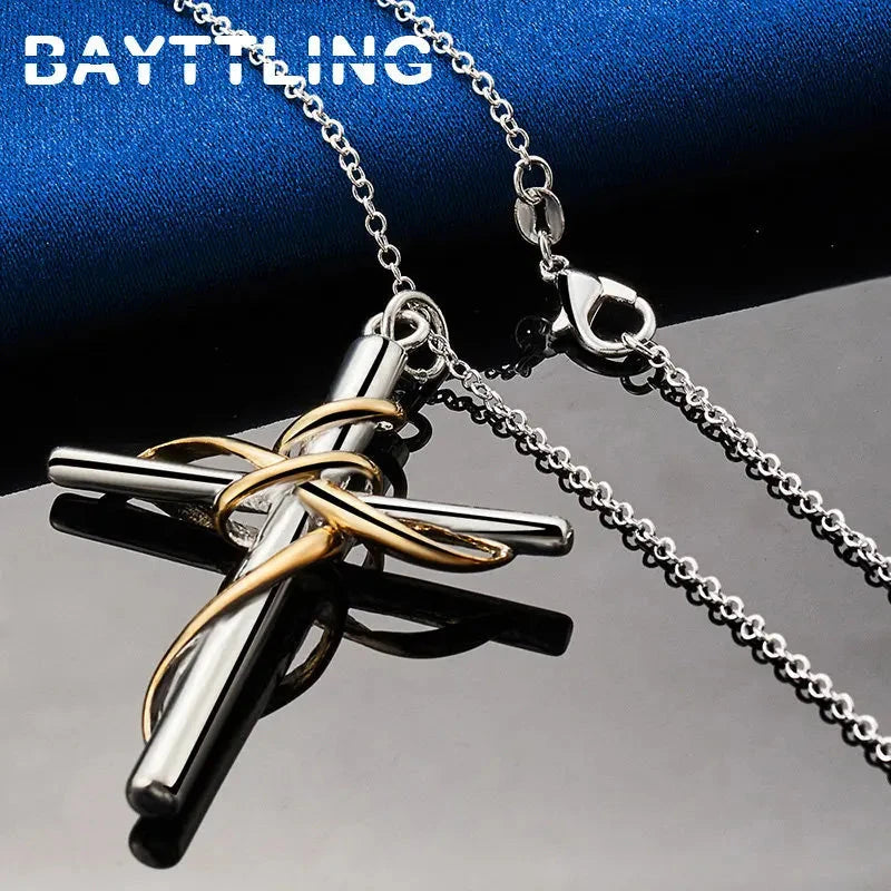 925 Sterling Silver 16-30 Inches Simple Cross Necklace For Women Men Fashion Wedding Gift Jewelry Good Vibrations