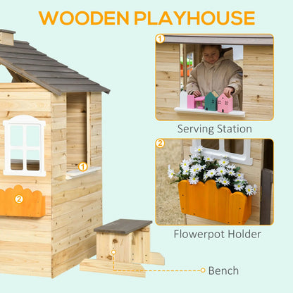 Kids Outdoor Wooden Playhouse, Garden Adventure Cottage, Door, Service Station, Flower Pot Holder Good Vibrations