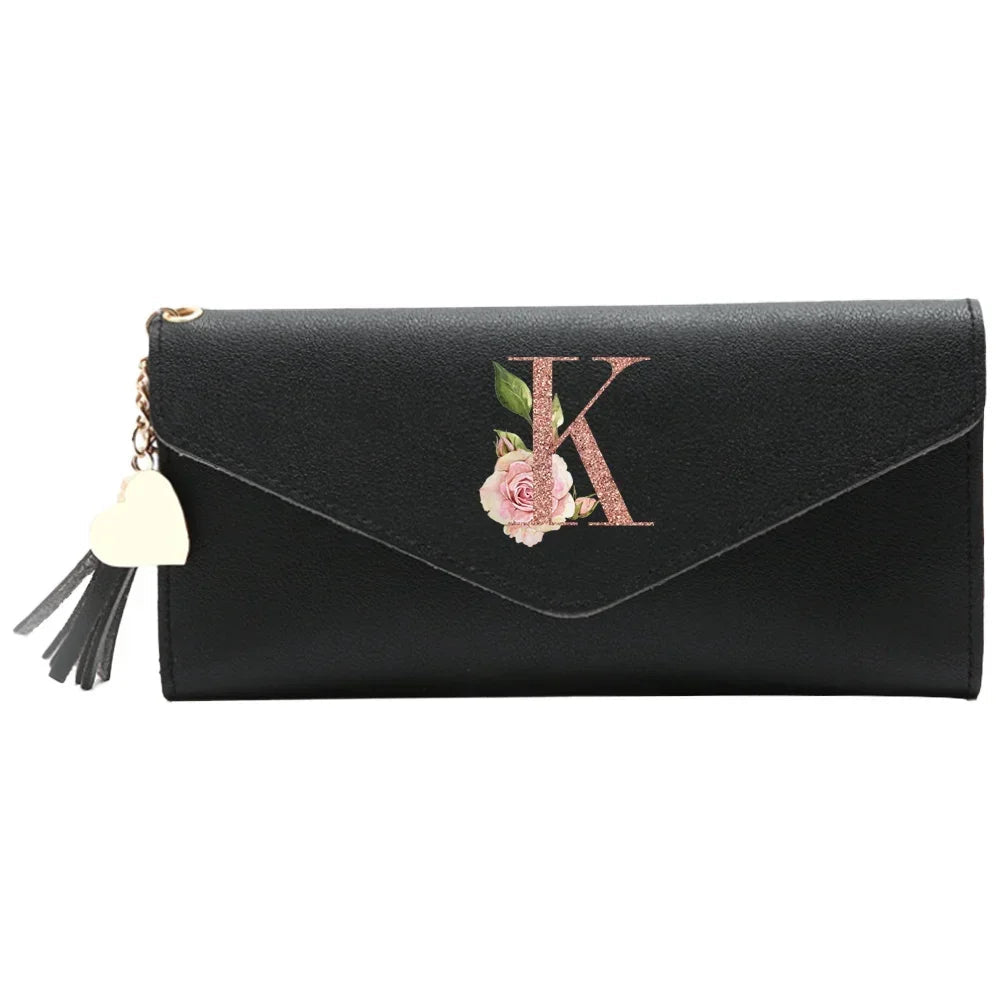 Wallet Black Small Leather Coin Purse Rfid Blocking Wallet Rose Gold Pattern Mini Purse with ID Window for Women Good Vibrations