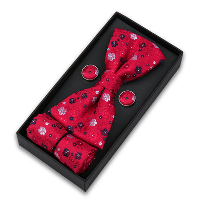 Bowtie For Men Set Gift Box Business Gift Fashion Bow Tie Pocket Square Cufflinks Set Bowtie 3pcs For Wedding Hanky Cravata Neck