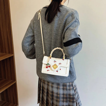 Sweet Crossbody Bag Fashion Cherry Print Top-Handle Ladies Luxury Square Shoulder Bag Women High Quality Sling Purse Good Vibrations