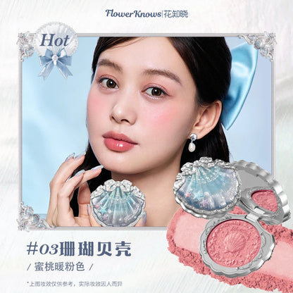 Flower Knows Shell's Jewel Collection Embossed Blush Matte  Powder Satin Highly Pigmented Lightweight Smooth Finish for Cheeks Good Vibrations