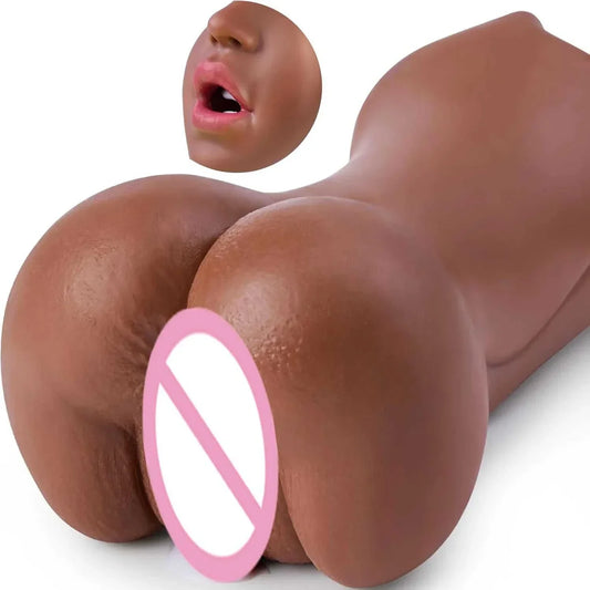 Realistic brown artificial vagina and mouth male masturbator sex toy.