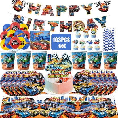 Car Kids Birthday Party Decoration Boys Birthday Supplies Paper Cup Plate Cutlery Cars Balloons Cake Flag Party Children's Gifts Good Vibrations