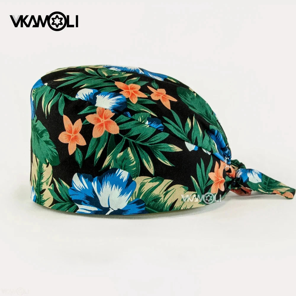 Flower printing hats scrubs women hats Health service Workers adjustable caps beauty salon Work Frosted cap lab pet store hats Good Vibrations