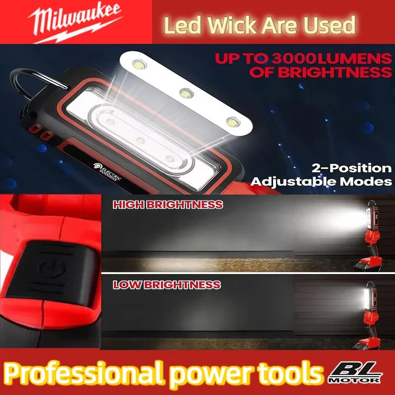 Milwaukee LED Work Light Super Bright 90 DegreeClip on Light Lithium M18 Flood Light Outdoor Lighting Camping Battery 20V Good Vibrations