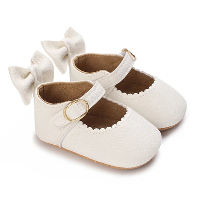 White Spring and Autumn 0-18M Baby Cute Bow Princess Shoes Casual PU Soft Rubber Bottom Anti slip Princess Shoes Walking Shoes Good Vibrations