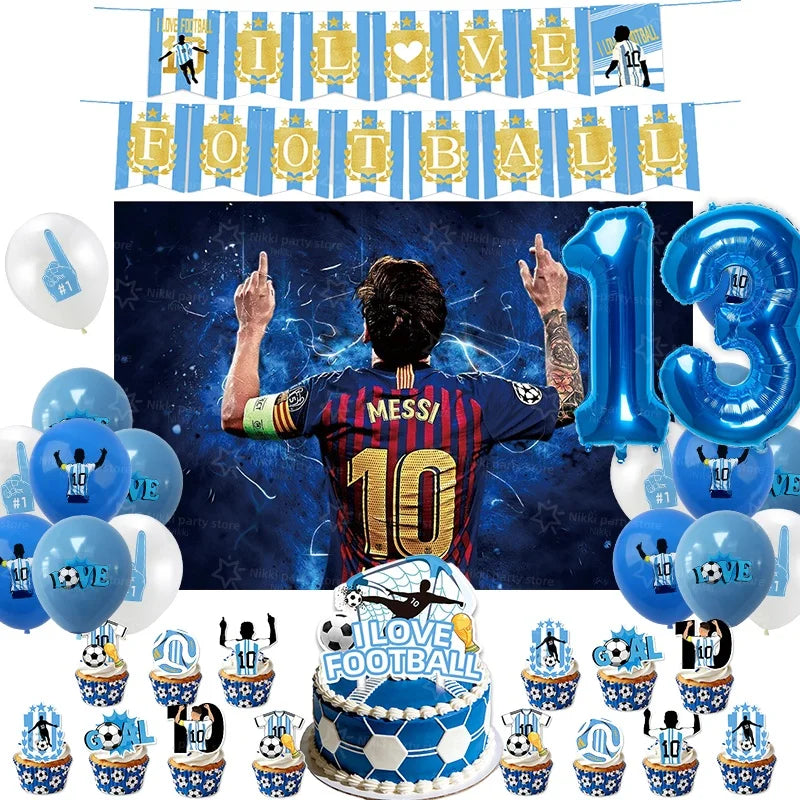 Soccer Party Supplies Superstar Messi Football Birthday Party Decoration Disposable Tableware Tablecloth Plates Cup Backdrop Good Vibrations