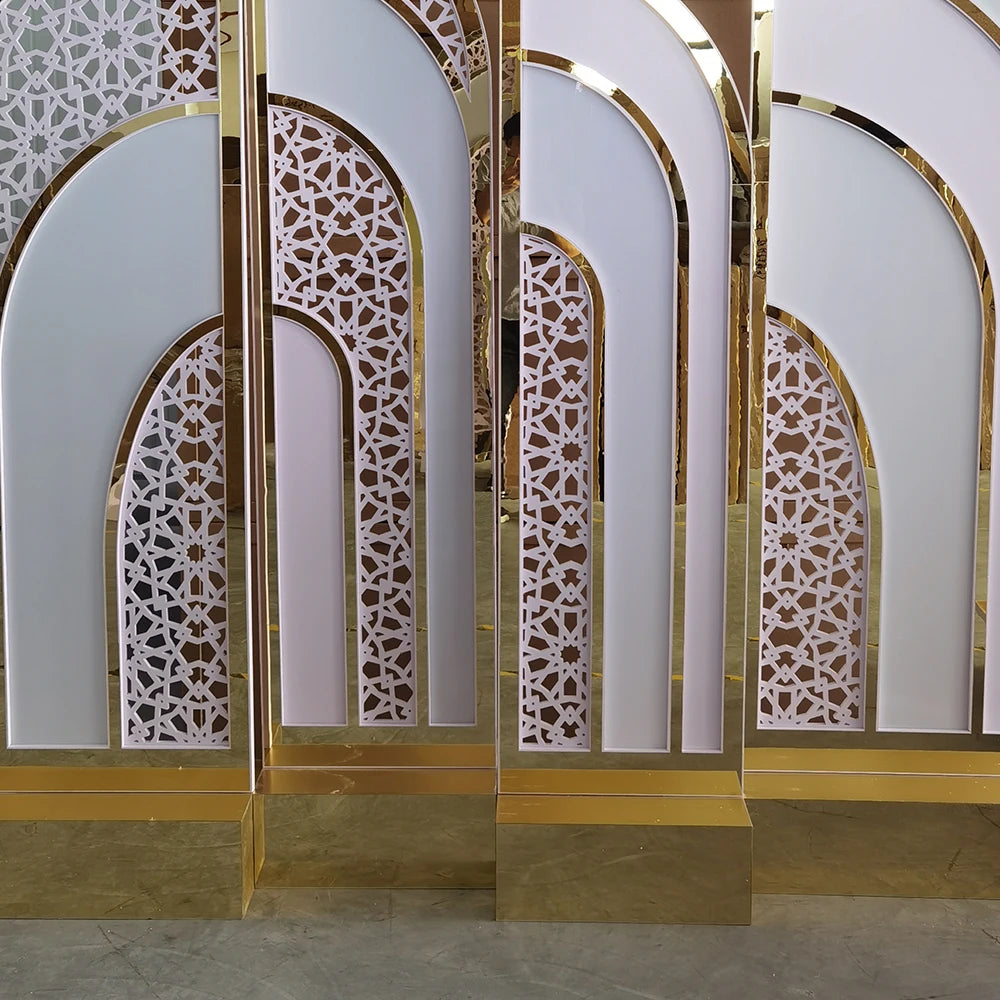 New Arrival Events Decoration Gold Acrylic Arch Backdrop Half Wedding Backdrop Good Vibrations