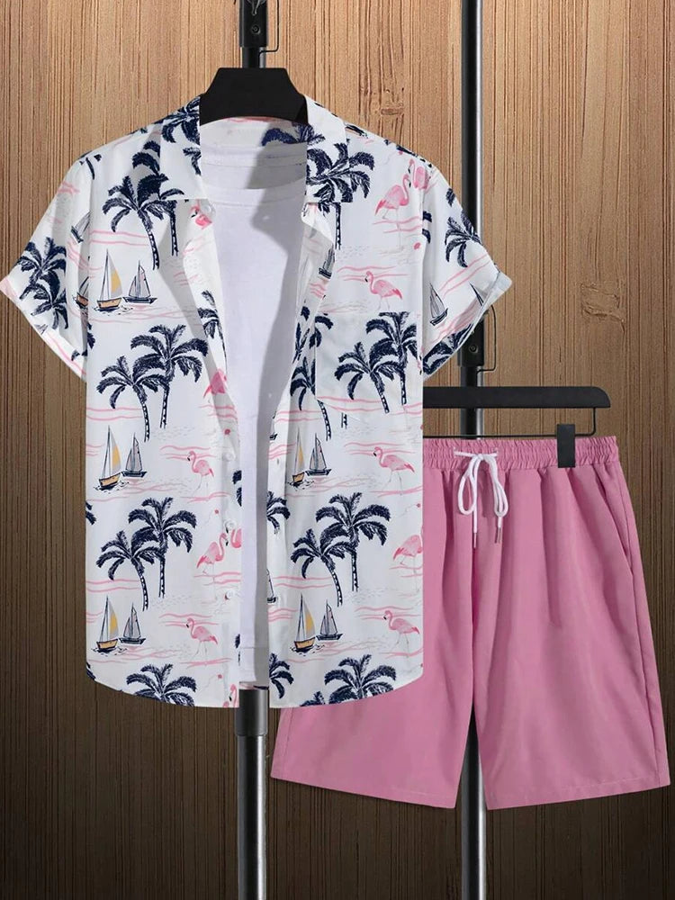 2025 New Summer Casual Men's Shirt And Beach Shorts Set 3D Printed Short-sleeved Outdoor Streetwear Shorts Camisas De Hombre Good Vibrations