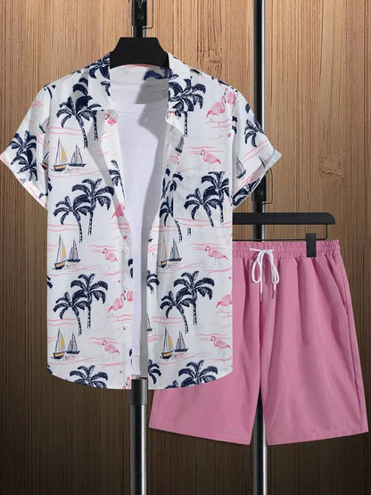 2025 New Summer Casual Men's Shirt And Beach Shorts Set 3D Printed Short-sleeved Outdoor Streetwear Shorts Camisas De Hombre Good Vibrations