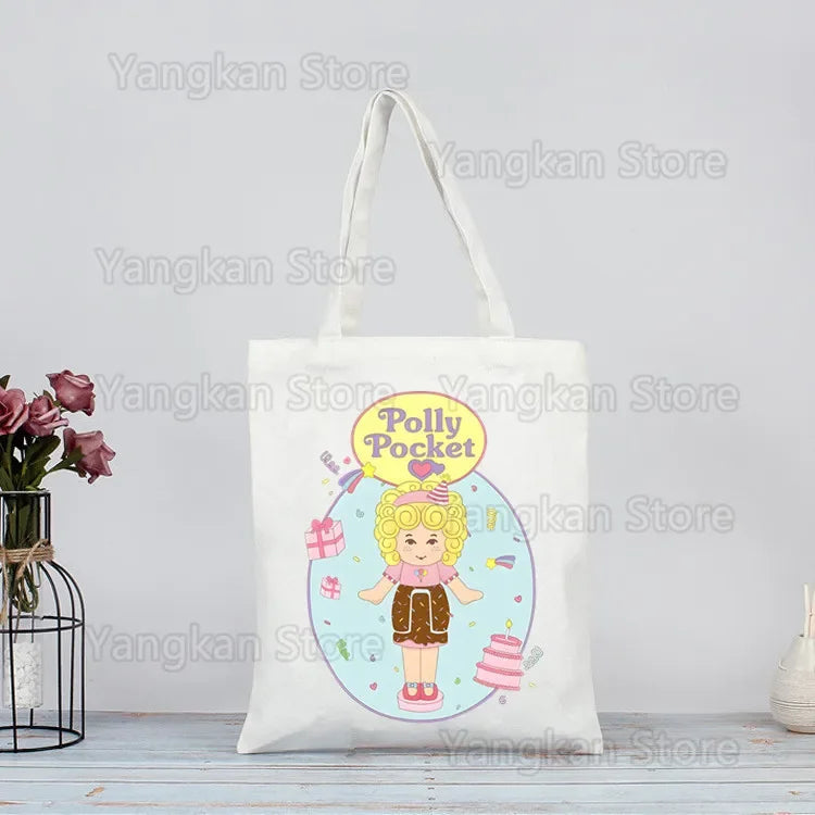 Polly Pocket Print Reusable Shopping Bag Bolsas De Tela Grocery Shopper Shopping Jute Bag Cotton Bag Jute Sacola Reciclaje Good Vibrations