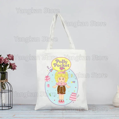 Polly Pocket Print Reusable Shopping Bag Bolsas De Tela Grocery Shopper Shopping Jute Bag Cotton Bag Jute Sacola Reciclaje Good Vibrations