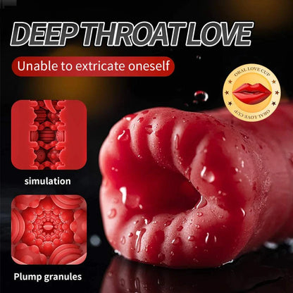 Men's automatic tongue licking oral sex toy with realistic texture and design, featuring deep throat simulation and plump granules.