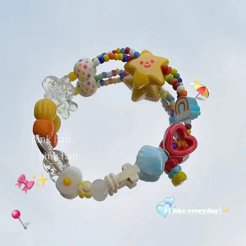 Colorful Beaded Bracelet for Women and Girls Y2K Fashion Cute Butterfly Bow Bead Sweet Star BraceletsKorean Jewelry Party Gift Good Vibrations