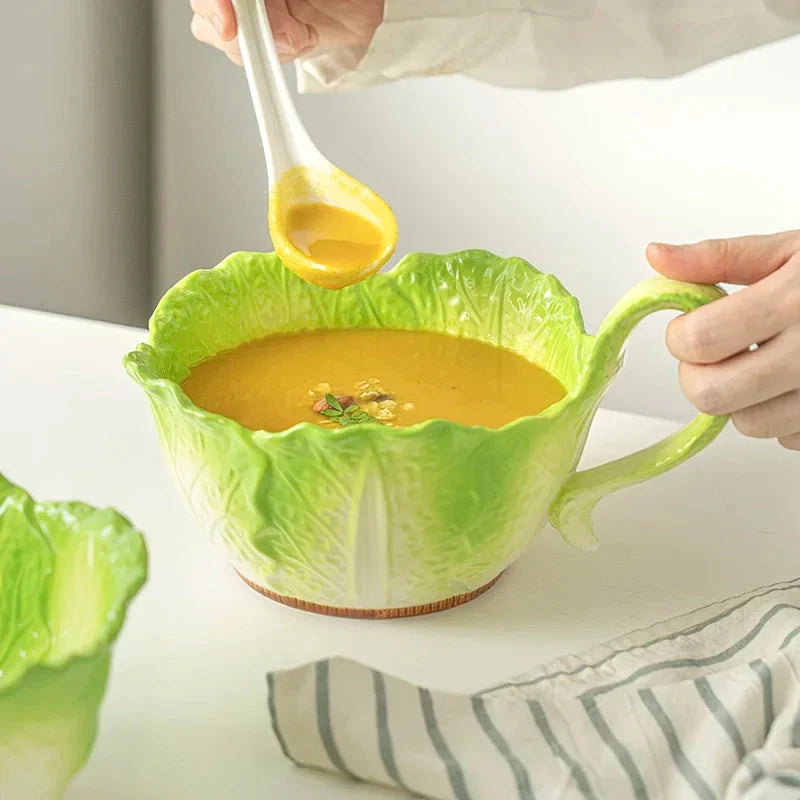 Creative Ceramic Imitation Cabbage Instant Noodle Bowl Large Soup Bowl Household Fruit Salad Bowl New Special-shaped Tableware Good Vibrations