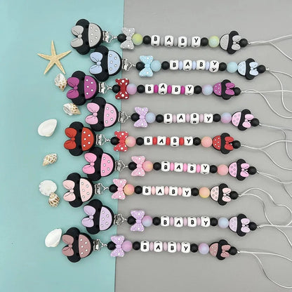 Customized Letters Name Baby Cartoon Silicone Luminous Beads Pendant Pacifier Clips Chains Holder Teether Baby Kawaii Toy Gifts Good Vibrations