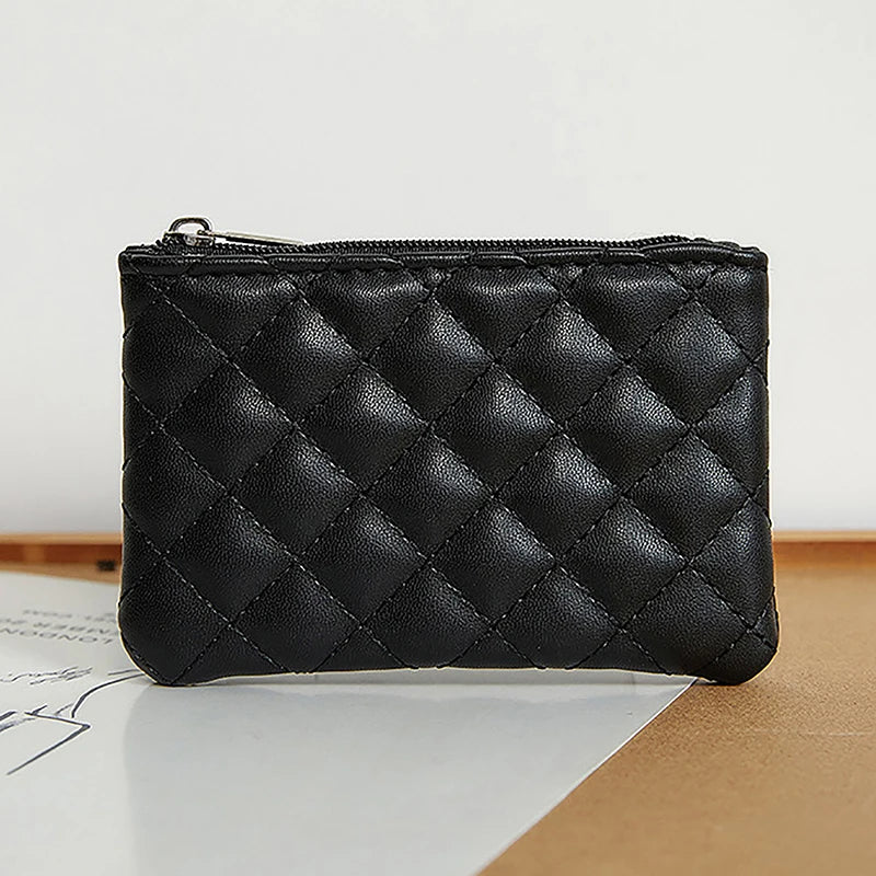 Women Small Coin Purse PU Leather Zipper Wallets Pouch Plaid Print Change Purses Business Card Holder Ladies Mini Coin Bag Good Vibrations