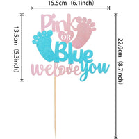 Glitter Blue Or Pink Cake Toppers Gender Reveal Party Cake Decorations Pink Blue He or She Supplies Birthday Party Cake Flags Good Vibrations