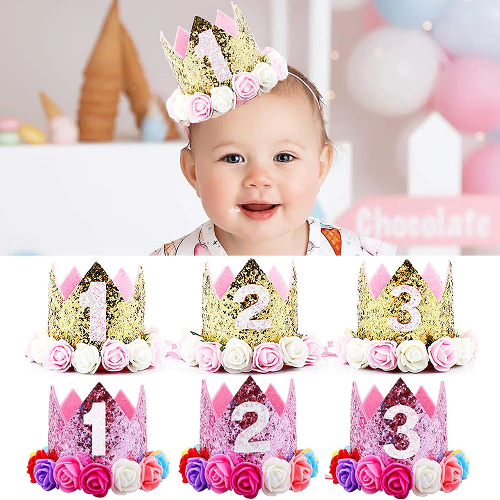 1st Birthday Party Decor Hat Kids 1 2 3 Year Happy Birthday Boy Girl Crown Hat First Happy Birthday Party Baby Shower Decoration Good Vibrations