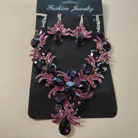 Purple Jewelry Set Wholesale Wedding Accessories Luxury Crystal Rhinestone Flower Statement Earrings and Necklace for Women Good Vibrations