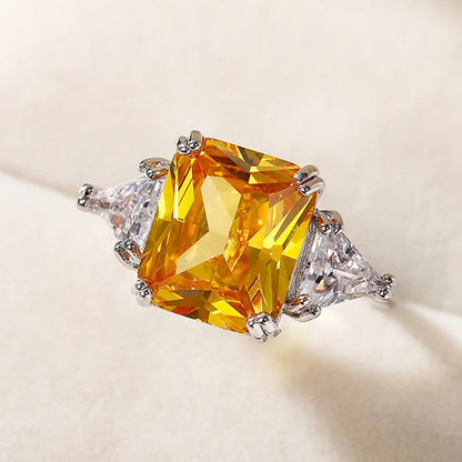 Elegant Yellow Water Drop Shaped Crystal Rhinestone Zircon Ladies Ring for Women Party Wedding Engagement Jewelry Size 6-10 Good Vibrations