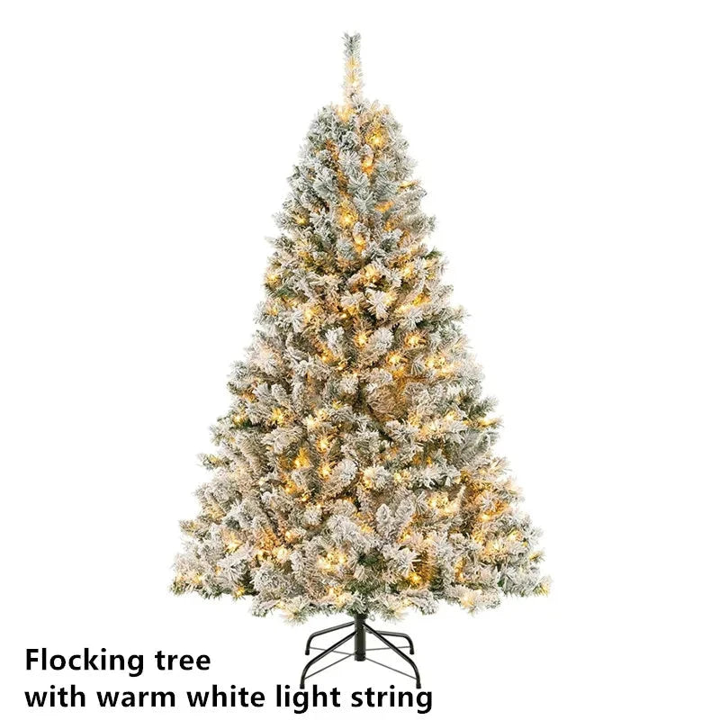 5 to 10ft Artificial Christmas Tree , Snow Flocked Full Prelighted Xmas Tree with 2084 Branch Tips, 900 Incandescent Lights Good Vibrations