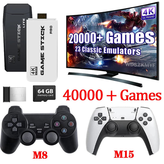 New 4K TV Game Stick Video Game Console 64G Built in 3/40000 Games Wireless Controller Gamepad Retro Handheld Game Console Good Vibrations