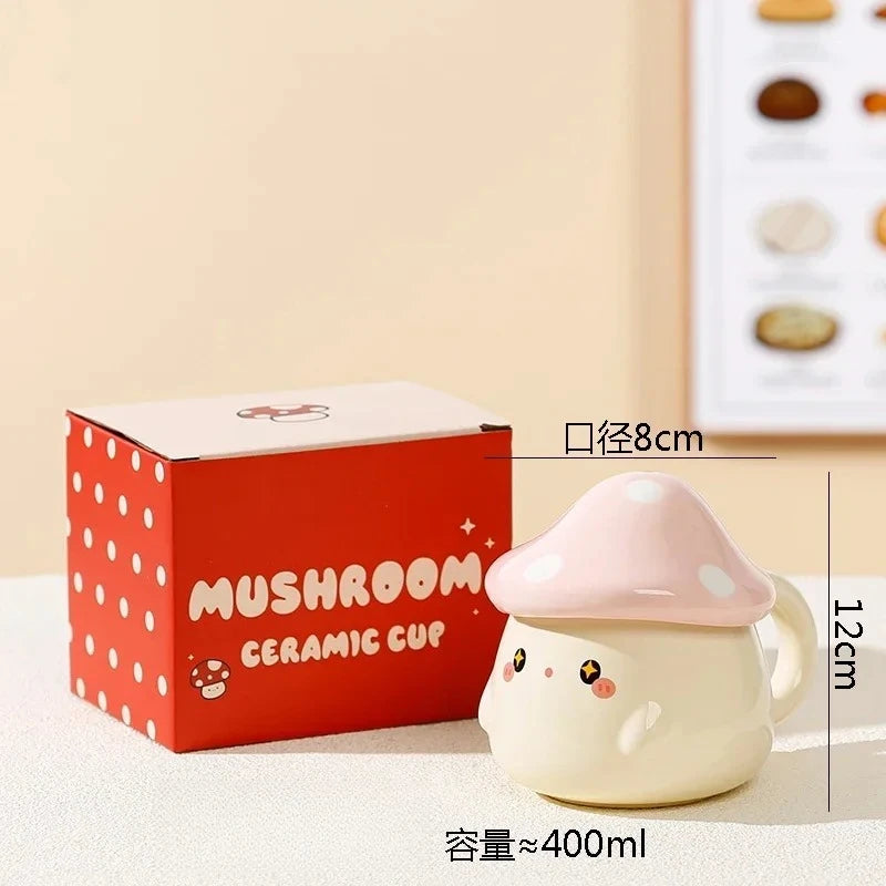 Mushroom Ceramic Mug with Lid Creative Couple's Cup Latte Mug Milk Cup Oat Cup Breakfast Cups Home Drinking Cups Tea Cups Good Vibrations