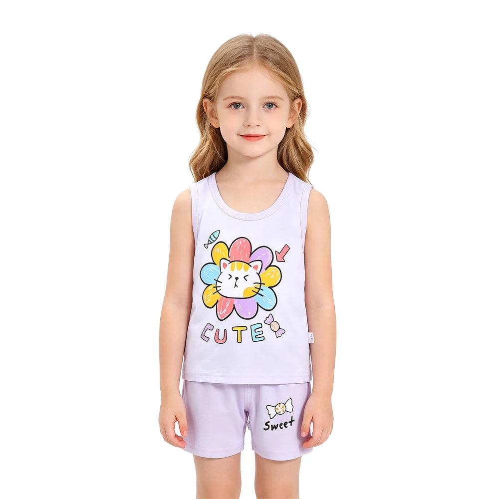 Summer Children Sets Kids Clothes Boys Girls Vest Suit Children's Clothing baby Cotton T-Shirts Shorts Tank Top Sleeveless 0-7T Good Vibrations