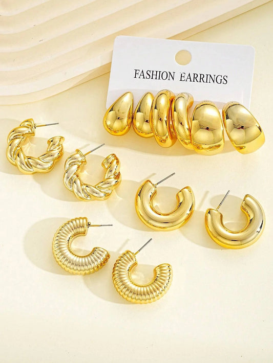 Fashion Classic Twist C Shape Earring Set For Women Tear Drop Design Gold Color Earrings Daily Workplace And Party Outfits Gifts Good Vibrations