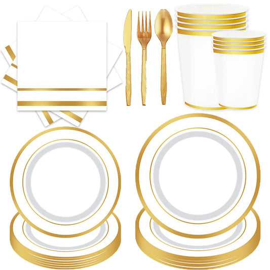 Gold Stamping Theme Birthday Party Decorations Disposable Tableware Paper Napkins Cups Plates Tablecloths Spoon Party Supplies Good Vibrations