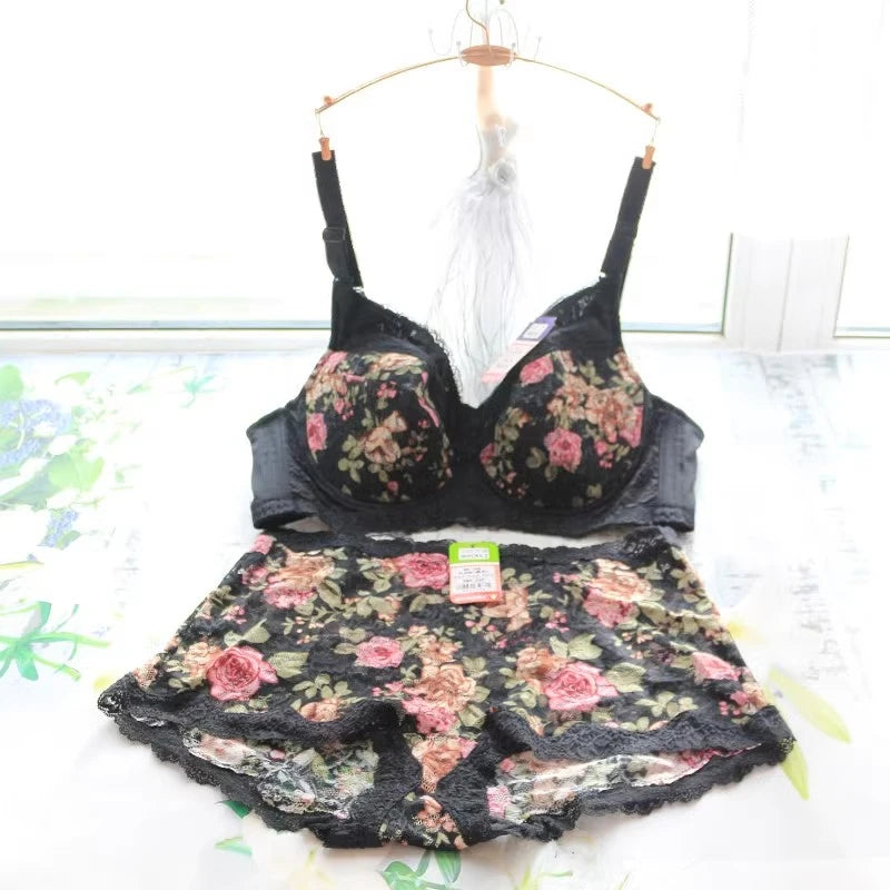 Women's Bra Set Sexy Lace Printed Embroidery Plus Size Full Cup Female Lingerie Suit 34 36 - 48 B C D E F Good Vibrations
