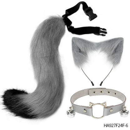 Halloween cosplay costumes contain a furry three-piece set of cat ears and tail neck decorations for party dress-ups Good Vibrations