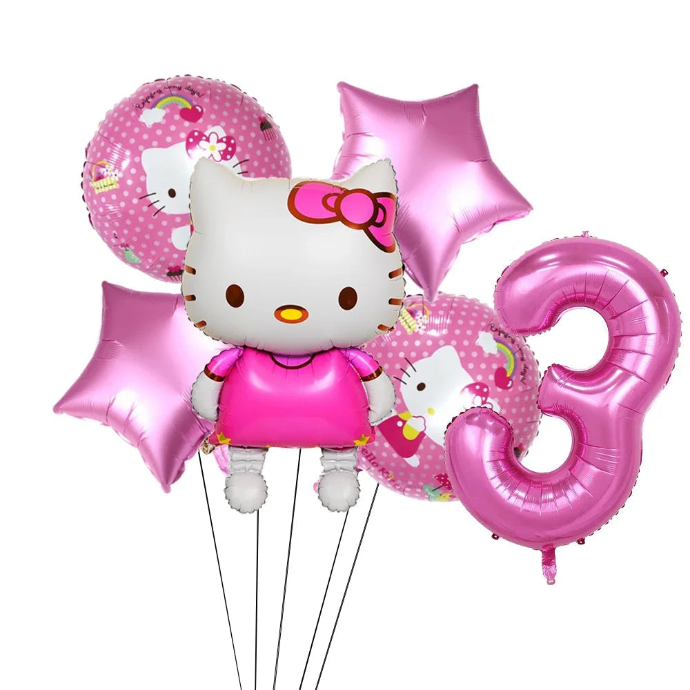 Hello Kitty Theme Girls Birthday Party Disposable Tableware Paper Cup Plate Balloon Kids Favors KT Balloon Party Decor Supplies Good Vibrations