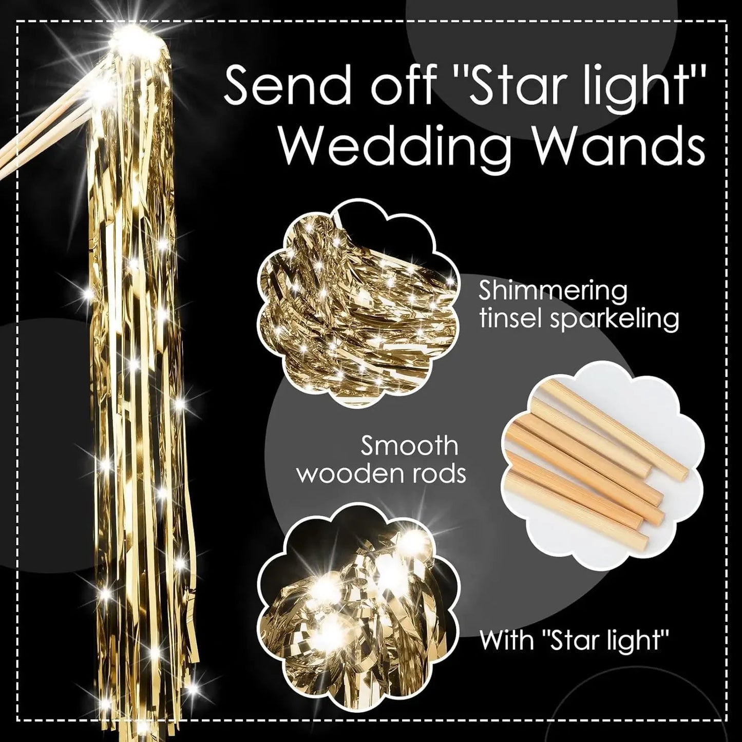 24-150Pcs Lighted Wedding Wands LED Tinsel Wedding Wands Light up Wedding Streamers for Wedding Send off Exits Party Favors Good Vibrations